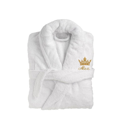 Classic Terry Cotton Embroidered Bath Robe – White Luxury Spa Robe for Men & Women
