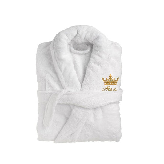 Classic Terry Cotton Embroidered Bath Robe – White Luxury Spa Robe for Men & Women