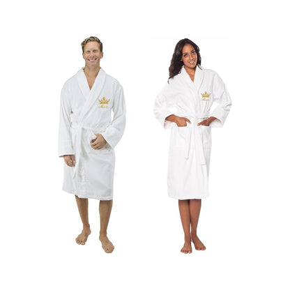 Classic Terry Cotton Embroidered Bath Robe – White Luxury Spa Robe for Men & Women